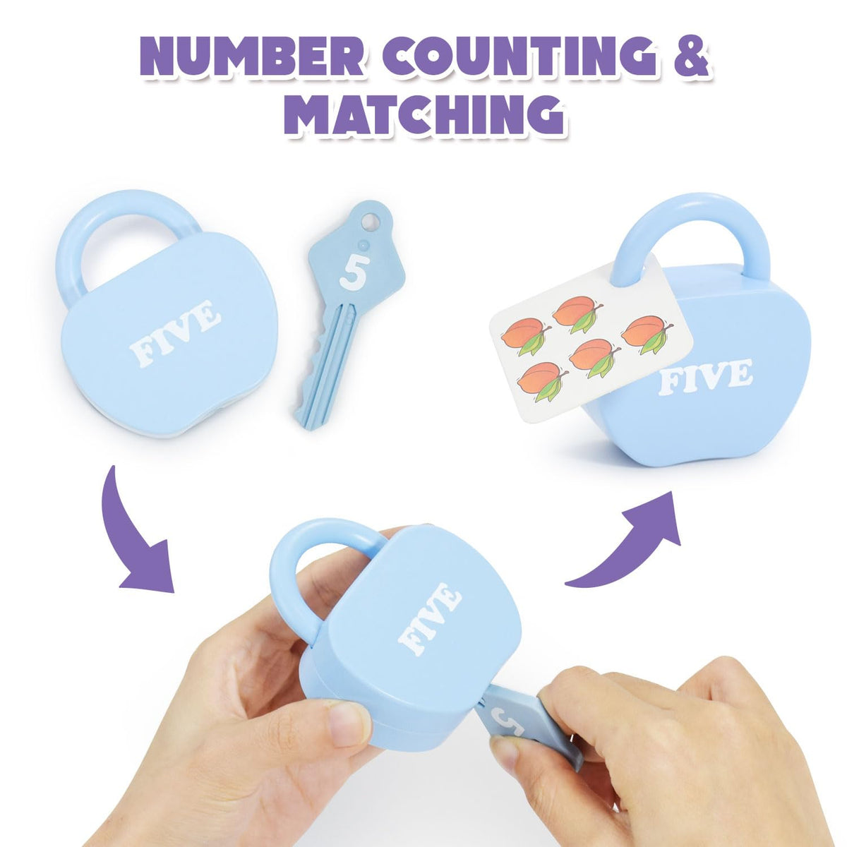 Meemazi 5 Sets Lock and Key Sensory Toy, Number Counting & Matching Math Games, Preschool Learning Activities, Educational Montessori Toddlers Toys