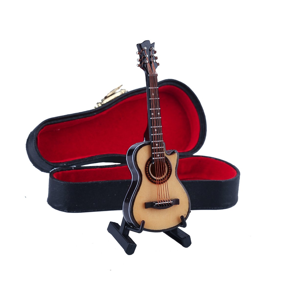 Dselvgvu Wooden Miniature Guitar with Stand and Case Mini Musical Instrument Acoustic Guitar Replica Collectible Figurines Model Home Decoration