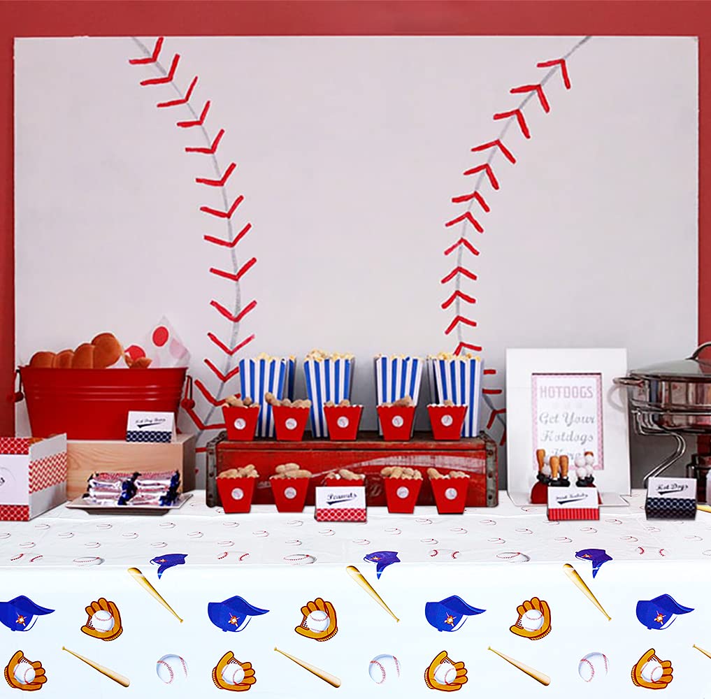 Inspireyee 4 Pack Baseball Themed Tablecloth, Disposable Plastic Table Cover Party Decorations, 51” x 86” Rectangle Table Cloth for Baseball or Sports