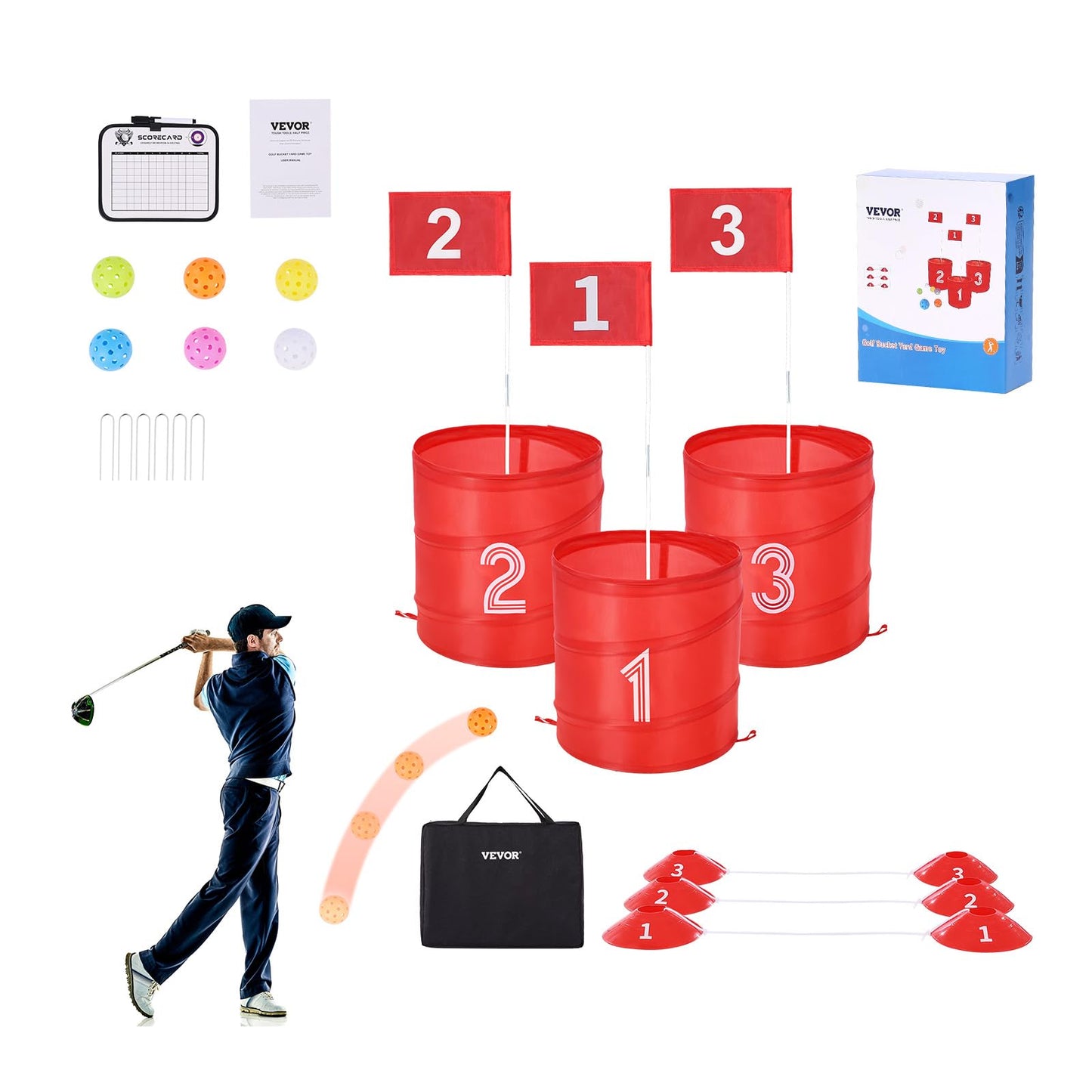 VEVOR Backyard Golf Game, 3 Hole Golf Course, Golf Game Practice Games, Golf Chipping Game for Family, Adults and Kids, Portable Outdoor Yard Golf