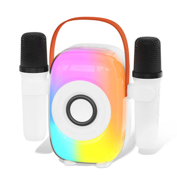 Kids Karaoke Machine, Bluetooth Mini Portable Karaoke Machine, with 2 Wireless Microphone and Speaker, Toys for All Smartphones, Birthday, Family