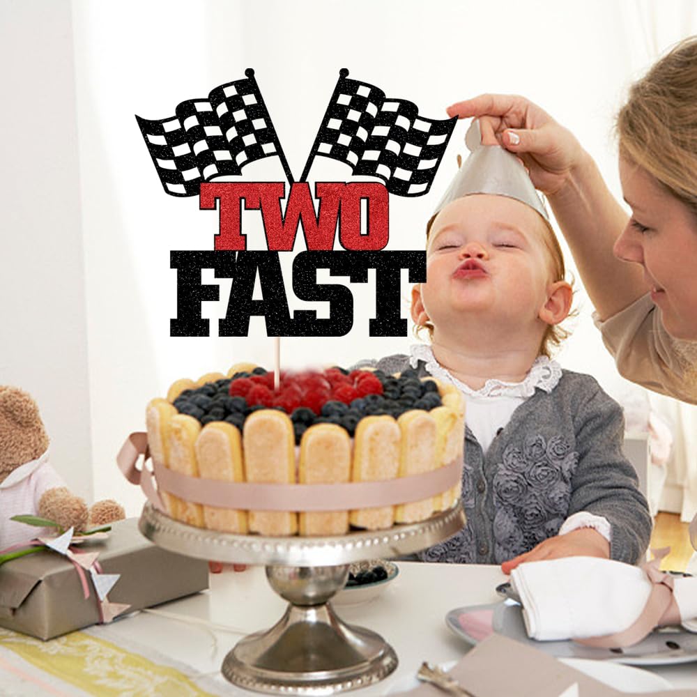 Keoysek Two Fast Cake Topper Glitter Race Car Theme 2nd Birthday Party