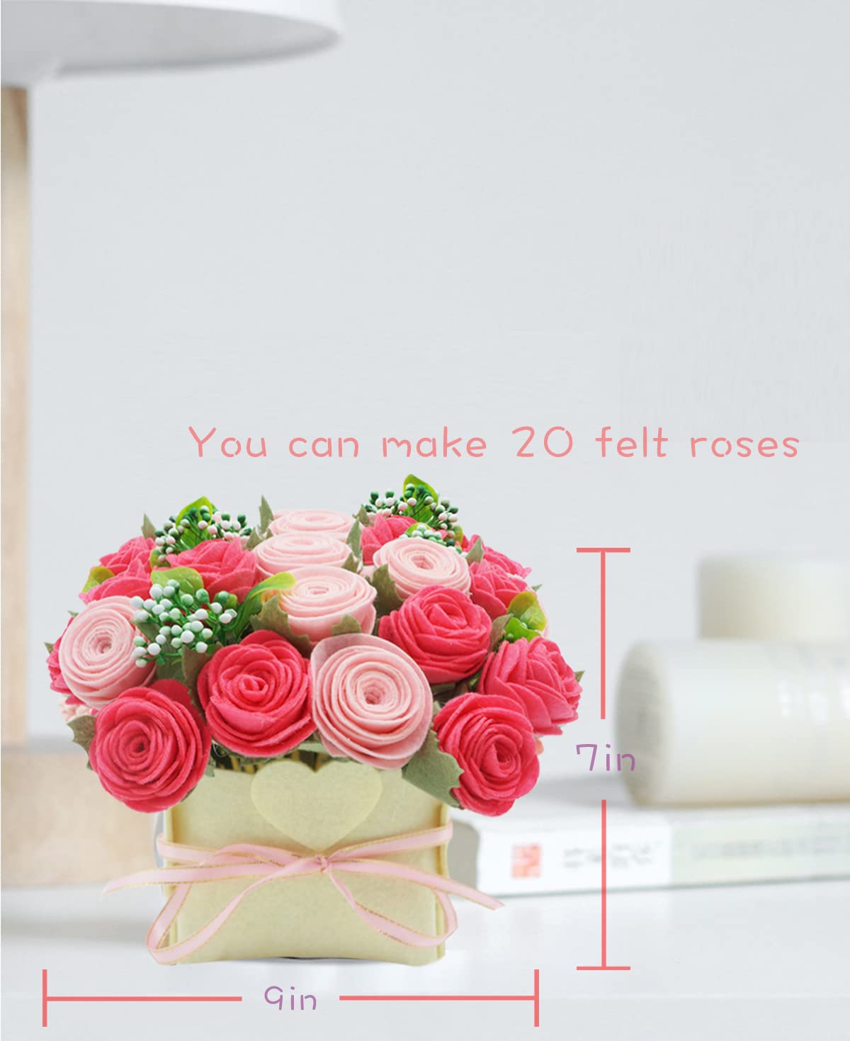BAZIMA ALICE DIY Felt Flower Kit, Pink Rose Bouquet Kit, Floral Gifts - Arrange Pre-Cut Flowers and Foliage