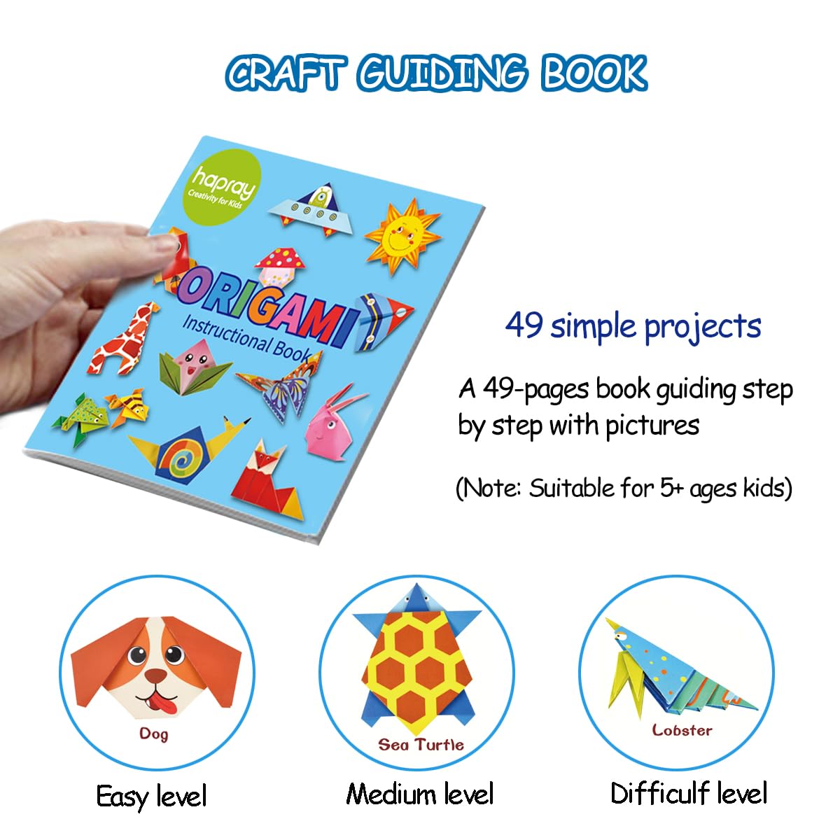 hapray Origami Kit for Kids Ages 5-8 8-12, with Guiding Book, 98 Sheets Paper with 47 Patterns, DIY Art and Craft Projects, Beginners Children's Day