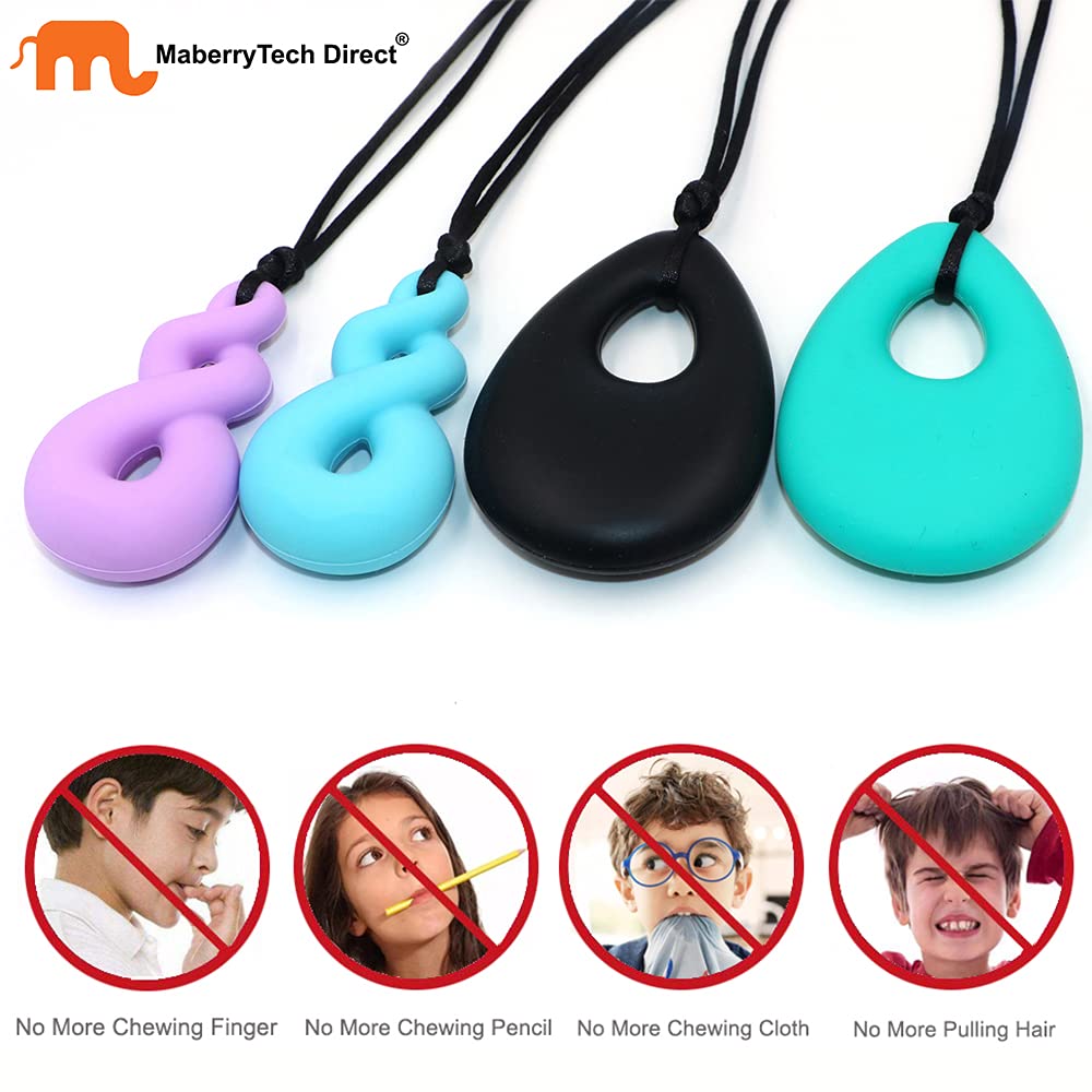 Chew Necklace for Boys and Girls, Silicone Chewy Necklace Sensory Toys for Kids Teardrop Twist Pendants, Chewing Toys for Autism or Oral Motor Special