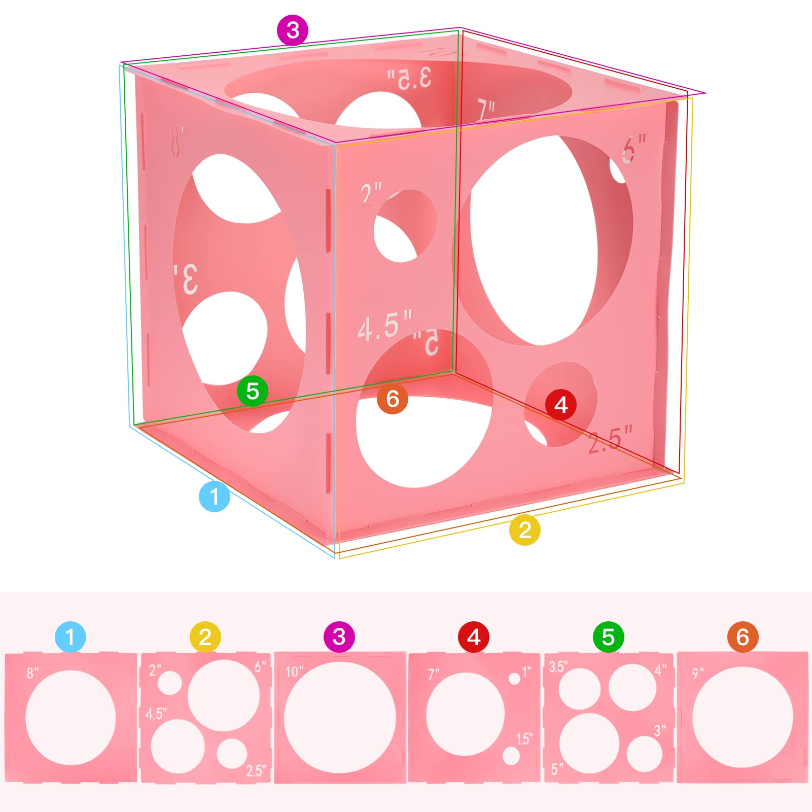 Pllieay 14 Holes Balloon Sizer Box, Pink Balloon Measurement Box,1-10 Inch