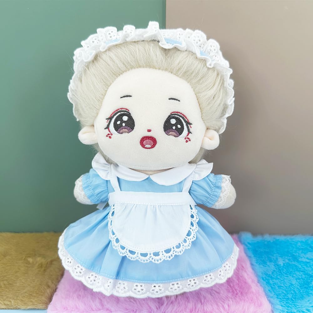 niannyyhouse 20cm Plush Doll Clothes Headwear Dress Apron Maid Suit 8in Soft Stuffed Plush Dress up (Black)