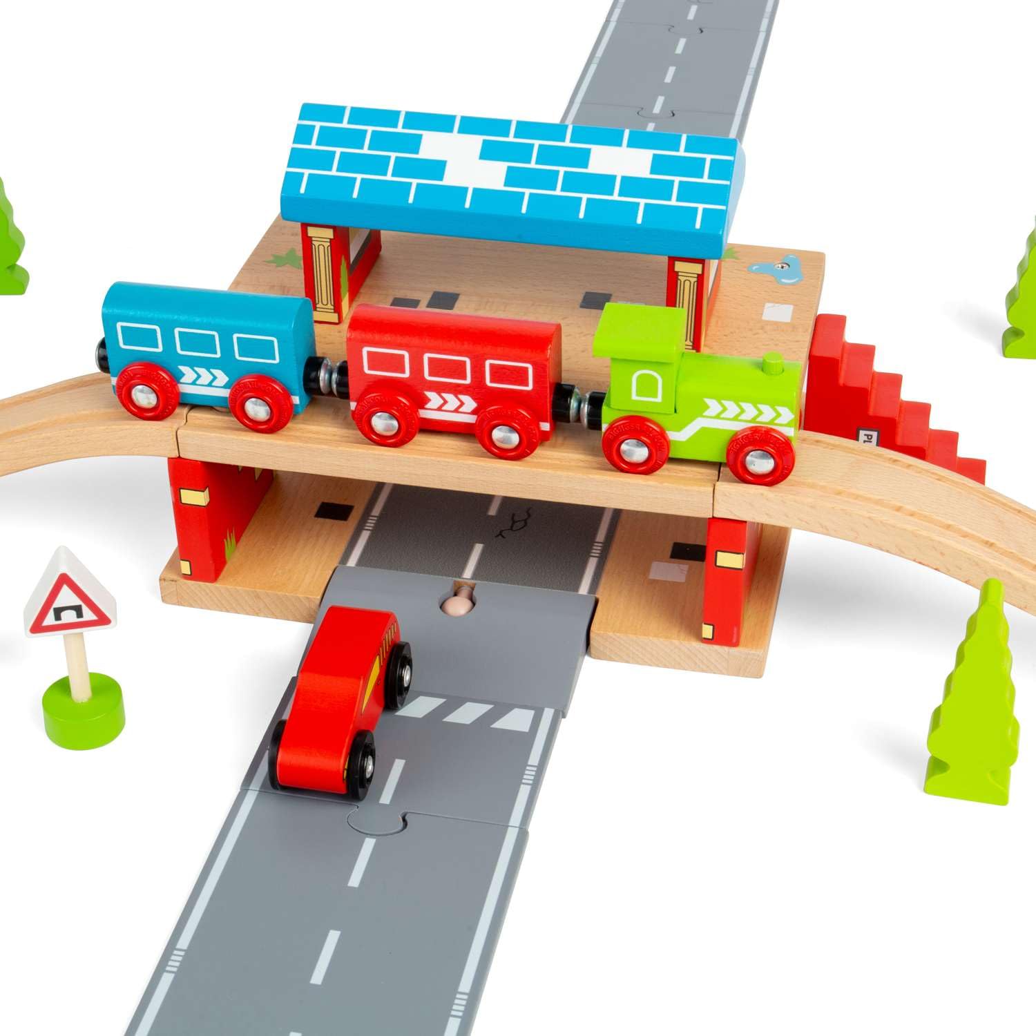 Bigjigs Rail, Overground Station, Wooden Toys, Wooden Train Shed, Train Toys, for 3 4 5 Year Olds
