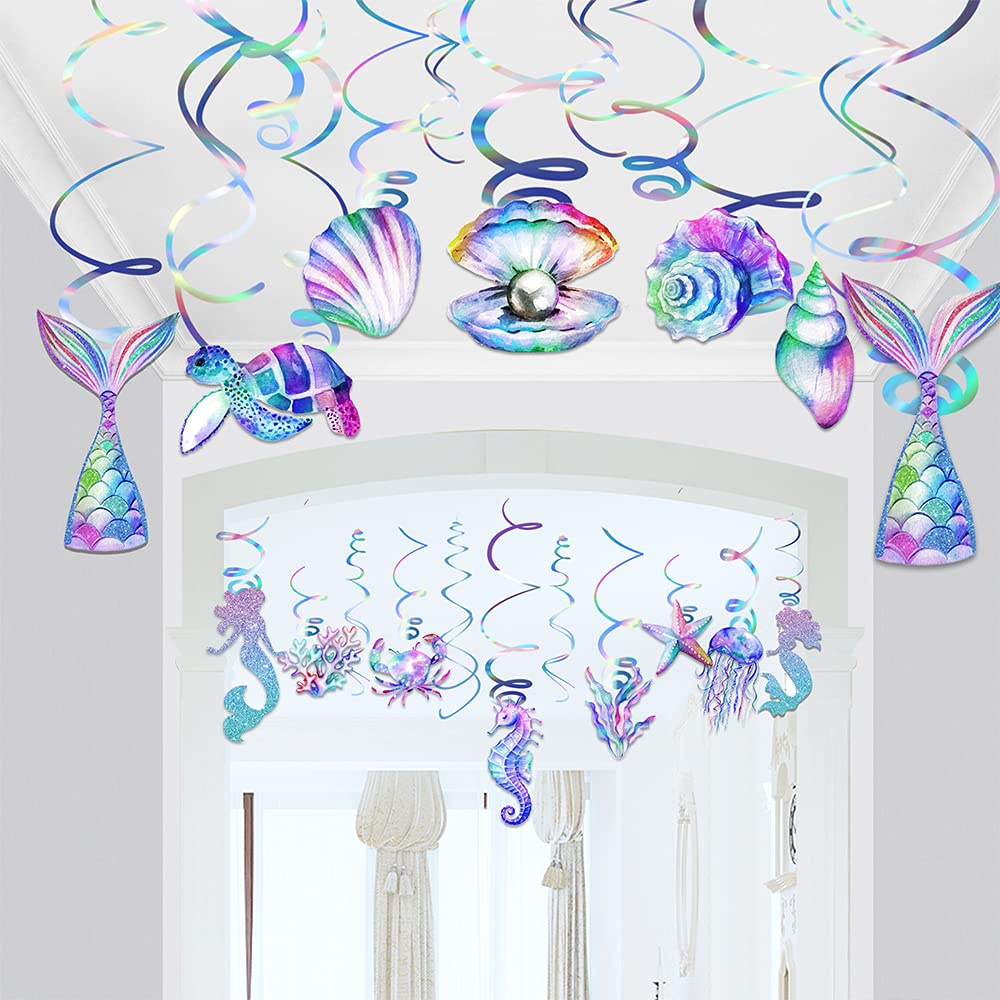 30 Pcs Mermaid Hanging Swirl - Mermaid Party Decorations, Mermaids Parties Supplies for Girls, Ocean Ceiling Streamers for Mermaids Party Favors, Baby