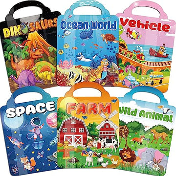 Kalysky 6Set Puffy Sticker Books for Kids 2-4, 3D Reusable Stickers Books for Toddlers 1-3 2-4,Farm+Animal+Dinosaurs+Ocean World+Space+Vehicle