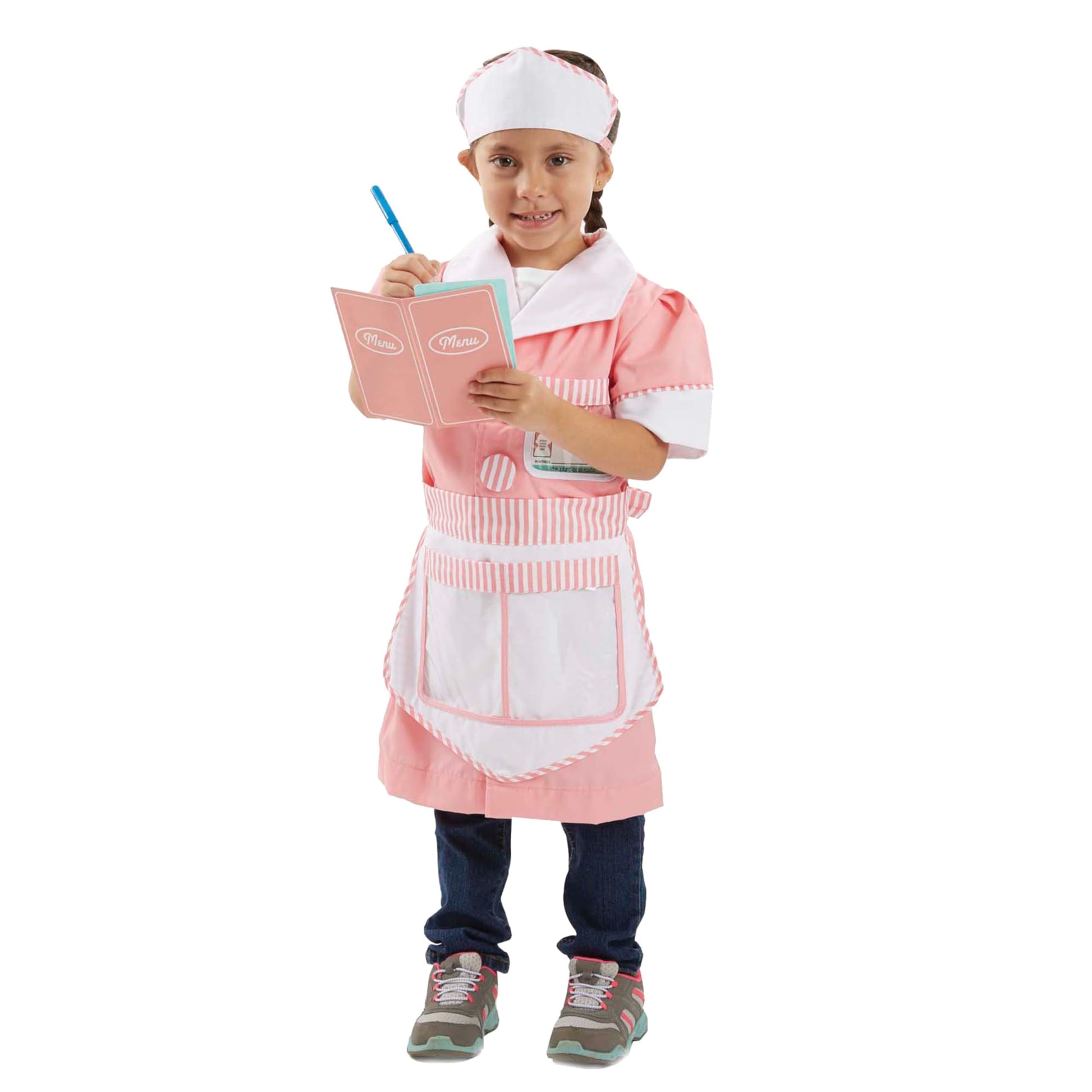 Melissa & Doug Waitress Costume, Pretend Play Dress Up (7-Pc) Dress, Apron, Menu & Accessories, Role Play Toys for Kids 3+