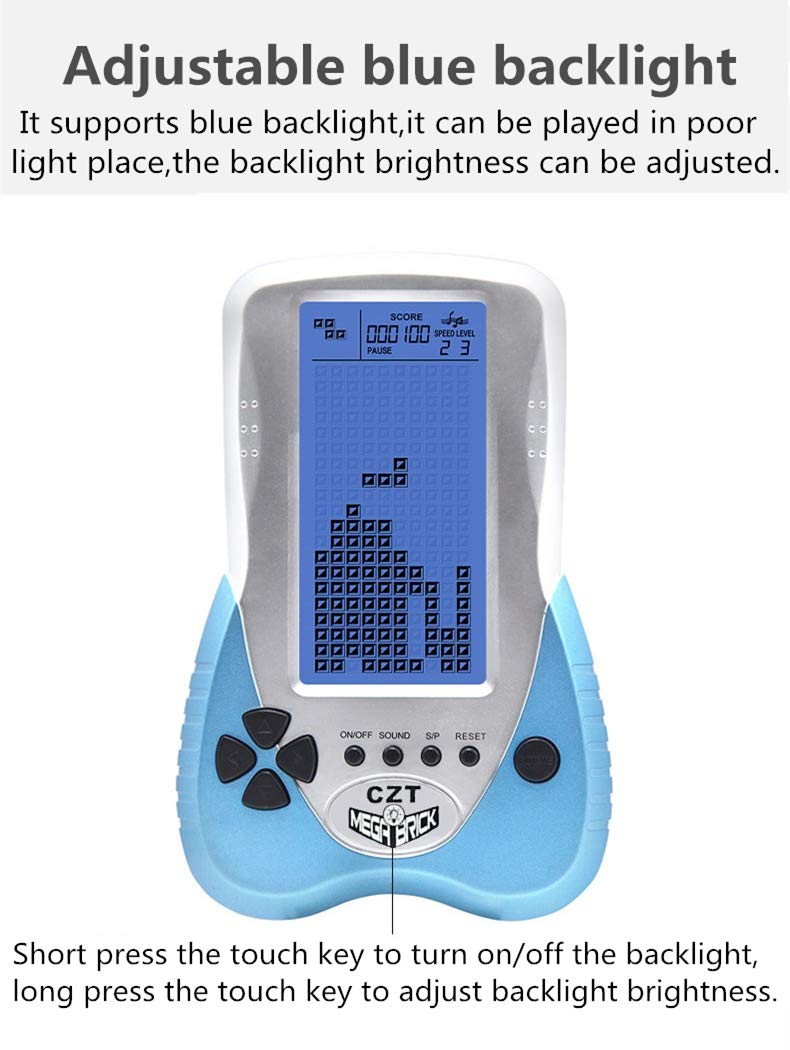 CZT Retro Brick Game Console Big Blue Backlight Screen Built-in 23 Games Tank Battle/Racing Can Plug Headphone Nostalgic Puzzle Pocket Handheld