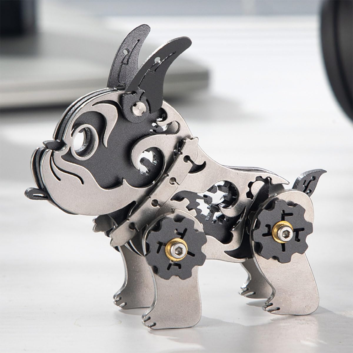 URFunModel 3D Metal Puzzle for Adults, DIY Assembly Mechanical Bulldog Metal Model Kit to Build, 48PCS Steampunk Bulldog 3D Puzzle Brain Teaser
