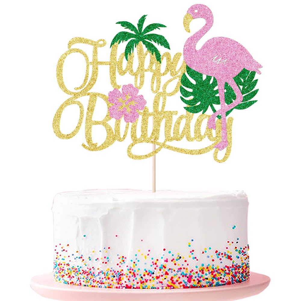 Ruscalin 1 PCS Flamingo Happy Birthday Cake Topper
