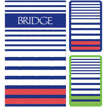 Caspari Breton Stripe Large Type Bridge Gift Sets - 2 Playing Card Decks & 2 Score Pads