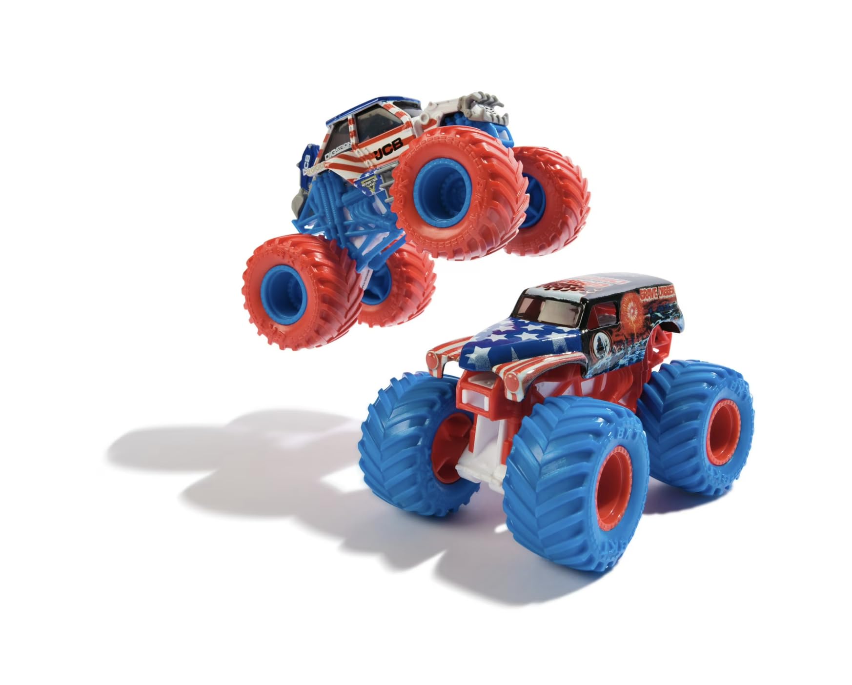 Monster Jam Grave Digger vs JCB Digatron Diecast Truck - Exclusive Red White Blue