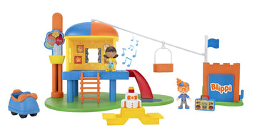 Blippi’s Ultimate Party Adventure, Deluxe Playset - Includes Exclusive Party Blippi Figure, Girl Figure, Playground Playset, 4 Accessories, Sounds