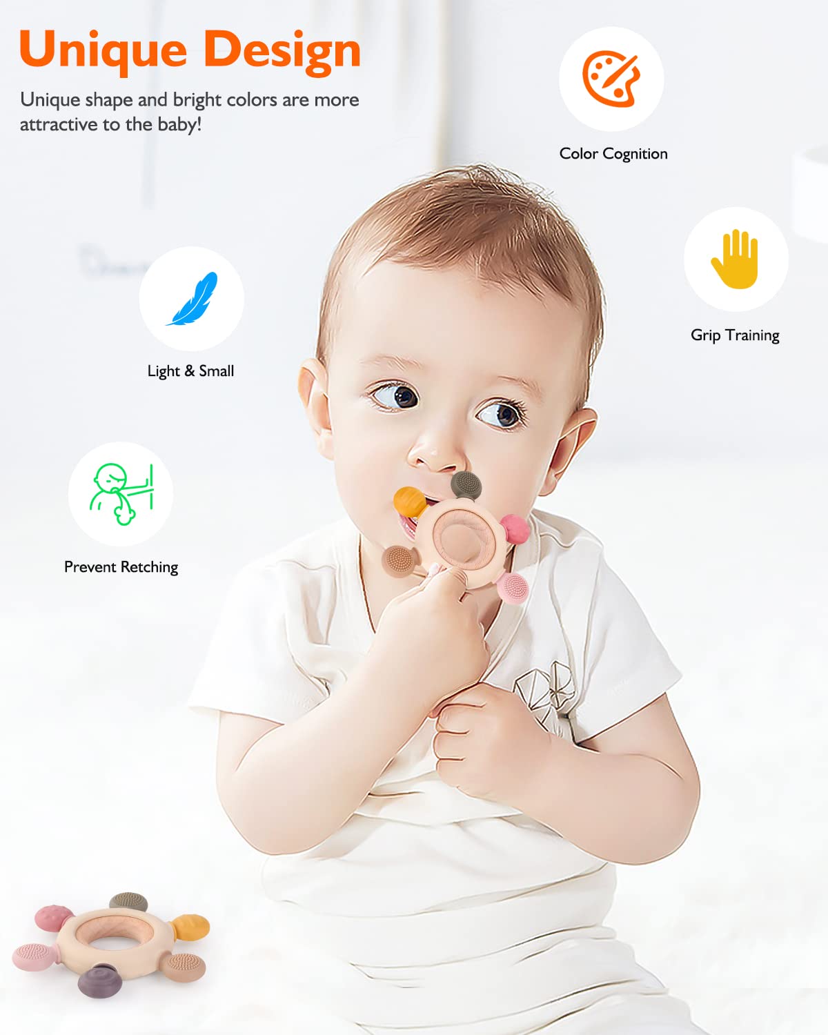 akolik Baby Teething Toys, Teething Relief Toy, BPA Free Baby Chew Toys Infant Toys Newborn Accessories, Teethers for Babies 0-3-6-9-12 Months Old