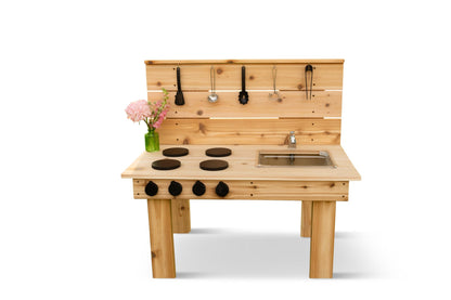 Noble Toys Mini Mud Kitchen with Functional Stovetop Sink for Kids | Pretend Play Toddler Table with Running Water | Outdoor Playset Working Sink |