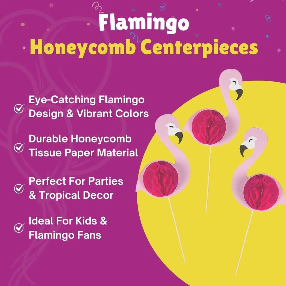 Flamingo Honeycomb Centerpiece - Party Decor - 3 Pieces