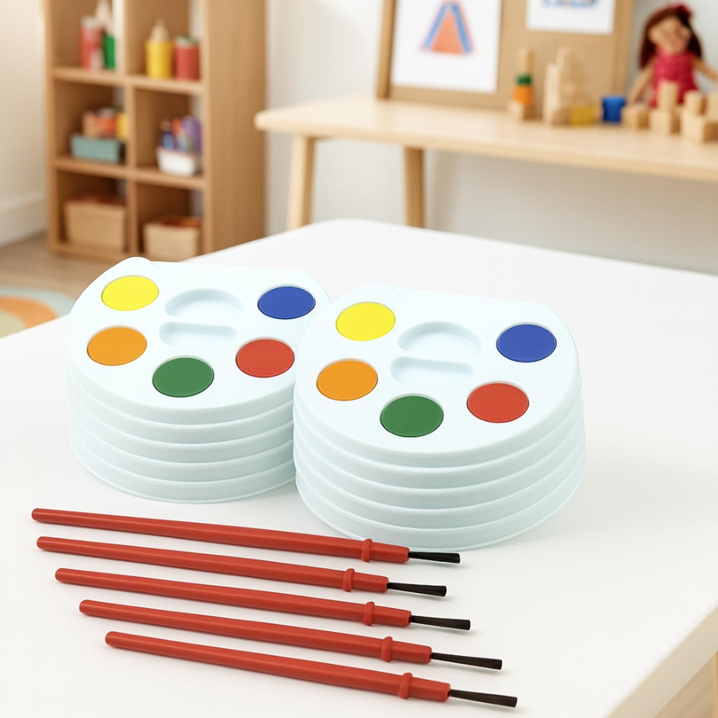 The Dreidel Company 12-Pack Mini Watercolor Paint Set For Kids and Toddlers, 5 Color Tray with Paint Brush Included, Birthday Party, Events