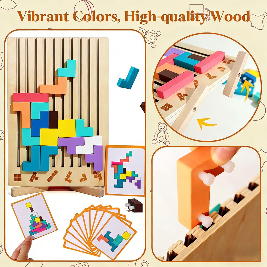 Wooden Montessori Russian Blocks Puzzle, 3D Stacking for Toddlers 3-6 Years Wooden Block, Montessori Educational Gift for Boys and Girls Board Game