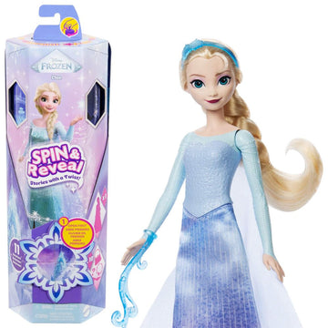 Mattel Disney Frozen Elsa Fashion Doll Set, Spin & Reveal with 11 Surprises Including 5 Accessories, 5 Stickers & Play Scene, Inspired by Disney Movie