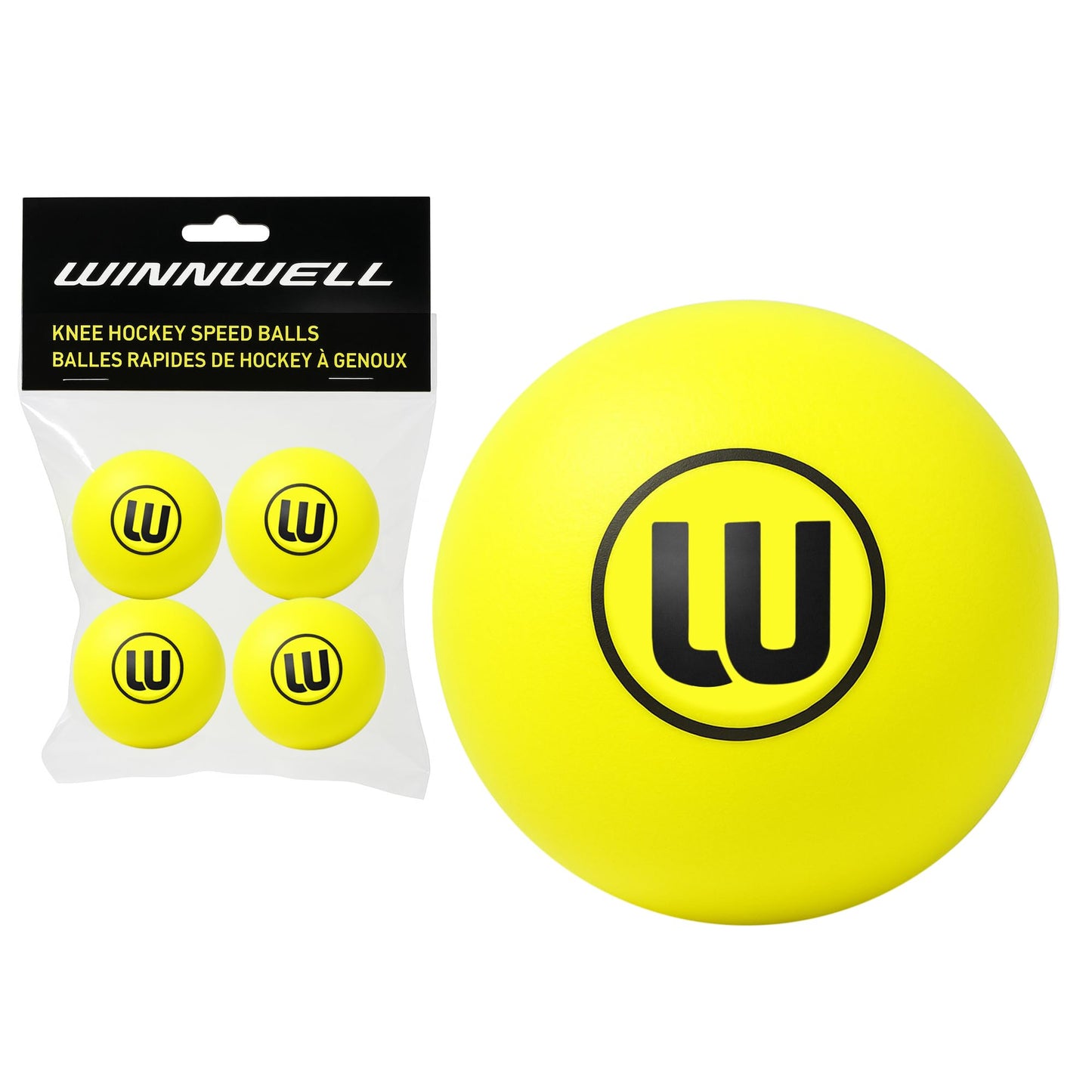 Winnwell Knee Hockey Foam Balls - Indoor Mini Stick Hockey Balls - Soft Foam 4-Pack with Drawstring Bag - 2" Diameter Ball