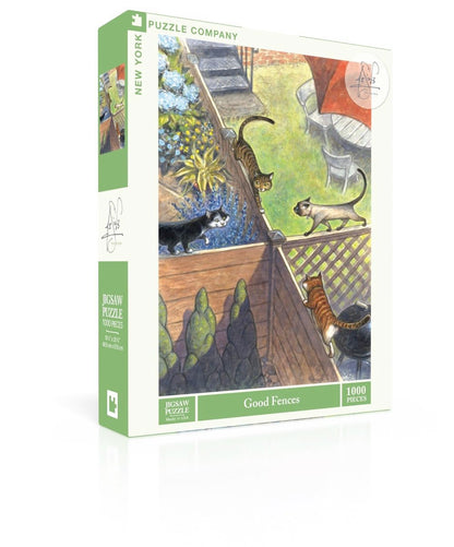 New York Puzzle Company - Peter de Sève Good Fences - 1000 Cat Piece Jigsaw Puzzle by Peter de Sève