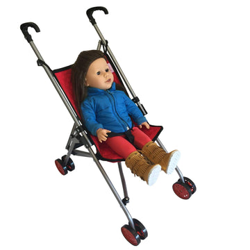 The New York Doll Collection First Dolls Stroller for Kids, Onepiece - Red Color For18” Folds for Storage - Great Gift for Toddlers