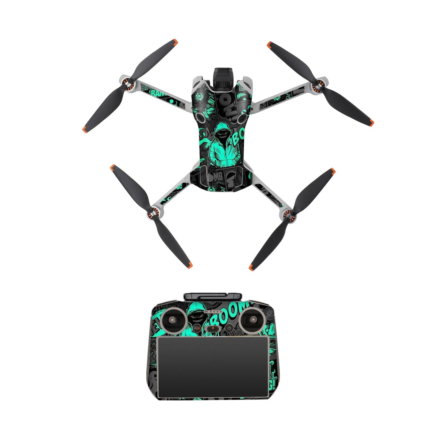 CAPART Removable sticker Skin for DJI Mini 4 Pro and DJI RC 2 Controller, Decorative Stickers Bubble Free (Black&Green)