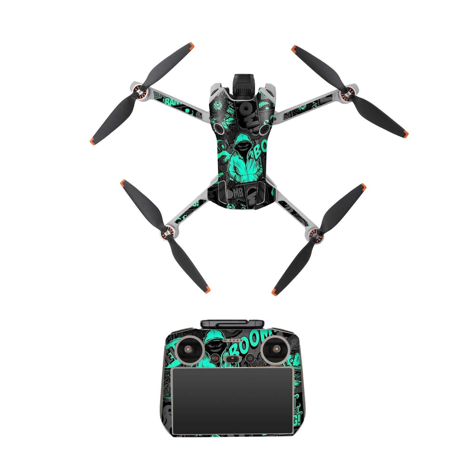 CAPART Removable sticker Skin for DJI Mini 4 Pro and DJI RC 2 Controller, Decorative Stickers Bubble Free (Black&Green)