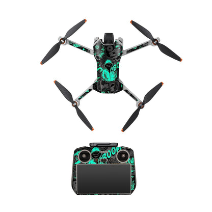 CAPART Removable sticker Skin for DJI Mini 4 Pro and DJI RC 2 Controller, Decorative Stickers Bubble Free (Black&Green)