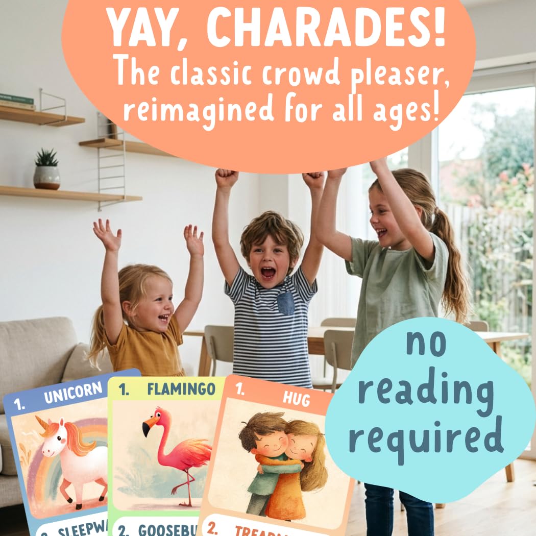 Charades for Kids & Family - Fun Acting Card Game for Family Game Night, No Reading Required & Cooperative Picture Charades Board Game, Ages 4 and Up