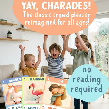 Charades for Kids & Family - Fun Acting Card Game for Family Game Night, No Reading Required & Cooperative Picture Charades Board Game, Ages 4 and Up