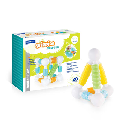 Guidecraft Grippies Builders - 20 Piece Set, Tactile STEM Soft Grip Magnetic Building Toy for Toddlers