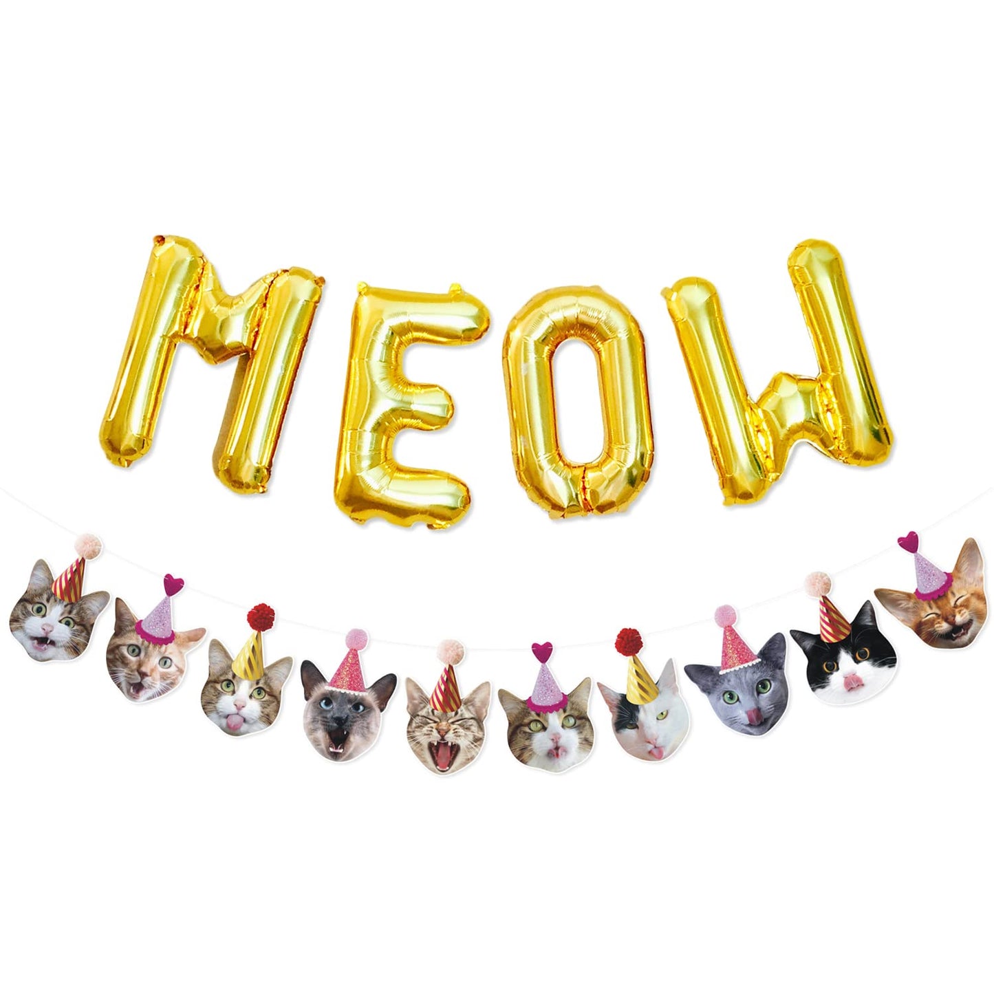 Bessmoso Cat Party Decorations Cat Birthday Banner Meow Letter Balloons Cat Happy Birthday Banner Garland Sign for Photo Props Cat Birthday