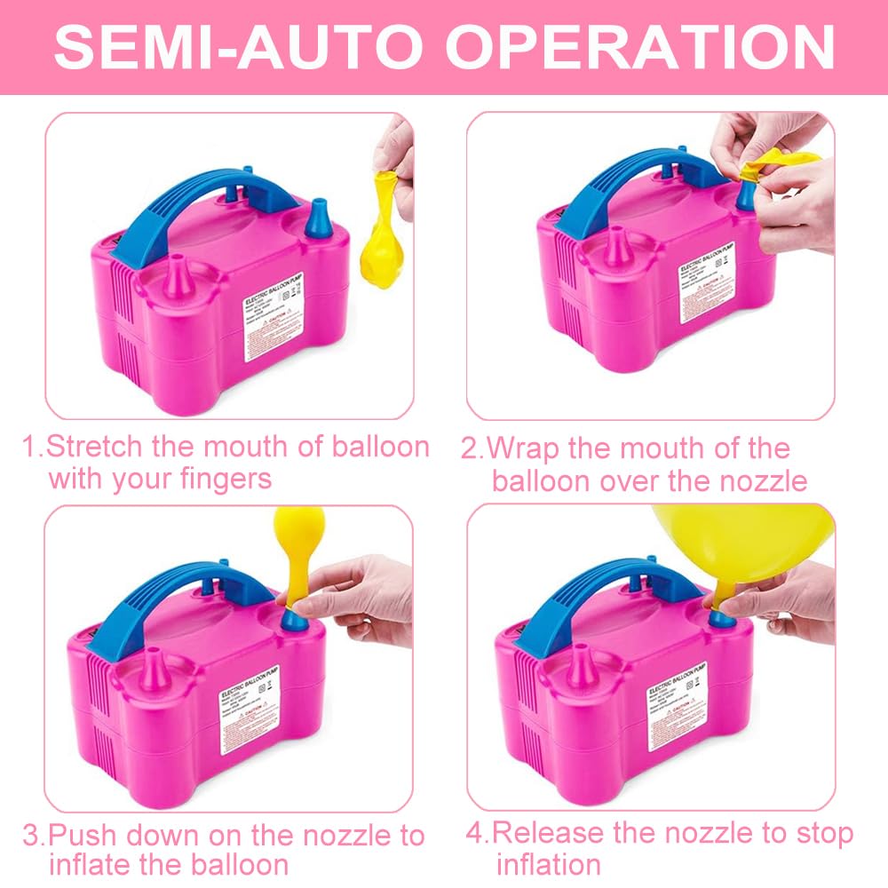 Balloon Pump Electric, 110V-120V Portable Dual Nozzle Balloon Blower with Tying Tools, Clips, Strips, Glues, Ribbons for Birthday Party Wedding