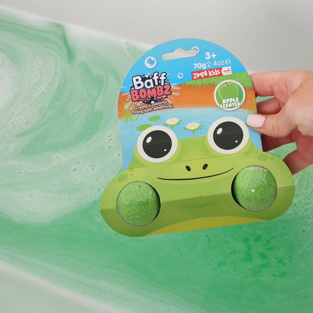 2 x Cool Frog Bath Bombs on Gift Card, Children's Value Birthday Gifts for Boys and Girls, Favours, Rewards, Prizes, Party Bag Fillers, Pinata Toys