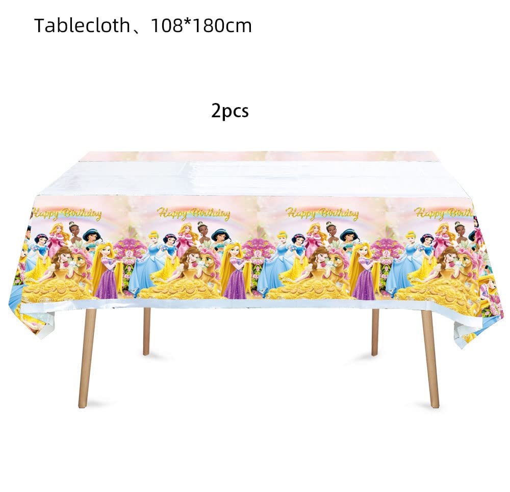 HACBYUTY 2pcs Princess Birthday Party Tablecloth Table Cover,Princess Birthday Supplies Decorations (70'' x 42'')