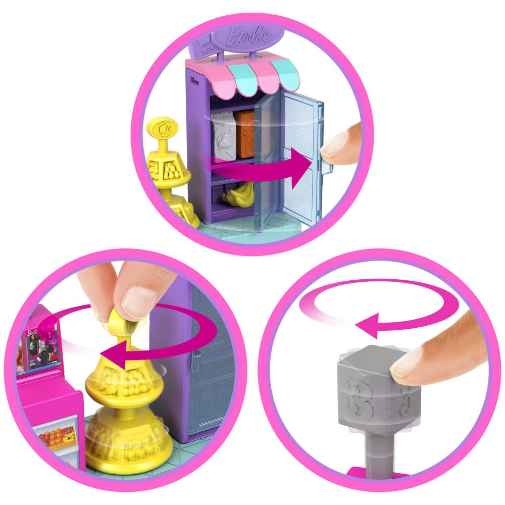 Barbie Mini BarbieLand Collectible Supermarket Playset with 1.5-Inch Doll, Product Shelves, Check Stand & Shopping Cart for Storytelling Play