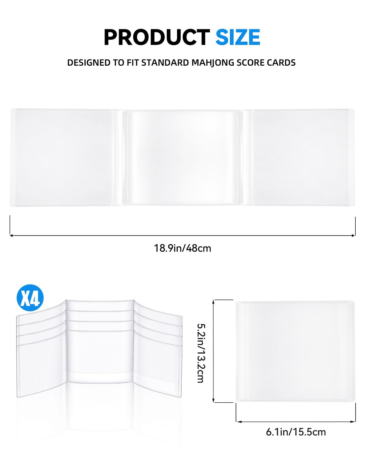 Mahjong Card Sleeve 4PCs, Mahjong Card Holder, Clear Mahjong Card Cover for Large Mahjong Cards, Protective PVC Sleeves, Mahjong Accessories