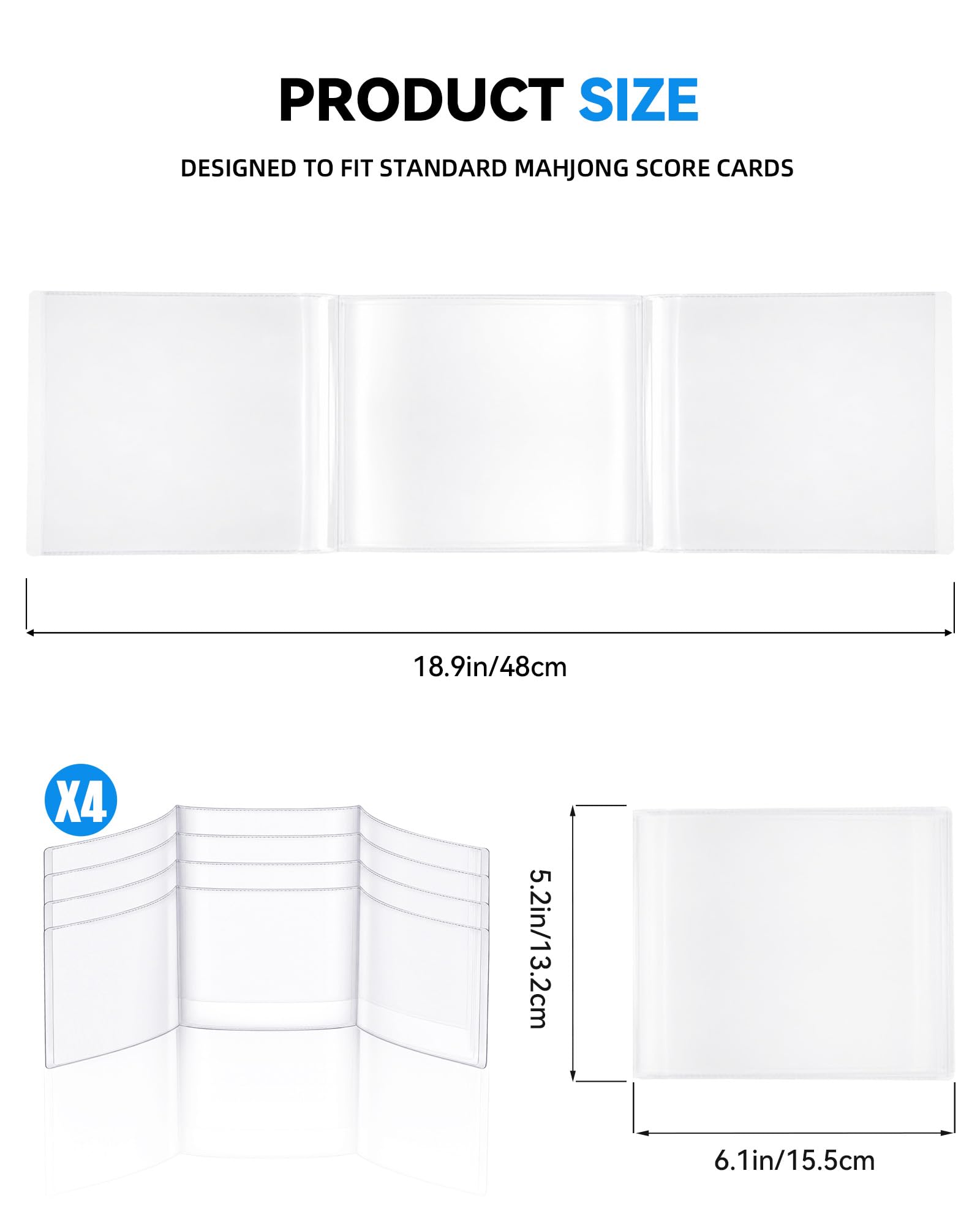 Mahjong Card Sleeve 4PCs, Mahjong Card Holder, Clear Mahjong Card Cover for Large Mahjong Cards, Protective PVC Sleeves, Mahjong Accessories