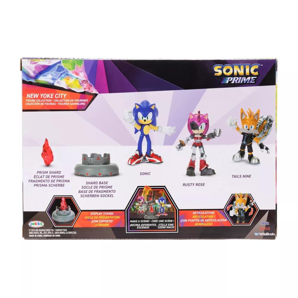 JAKKS Pacific Sonic Prime 2.5" Figure Multipack with Sonic, Tails Nine & The Prism Shard with Display Base!