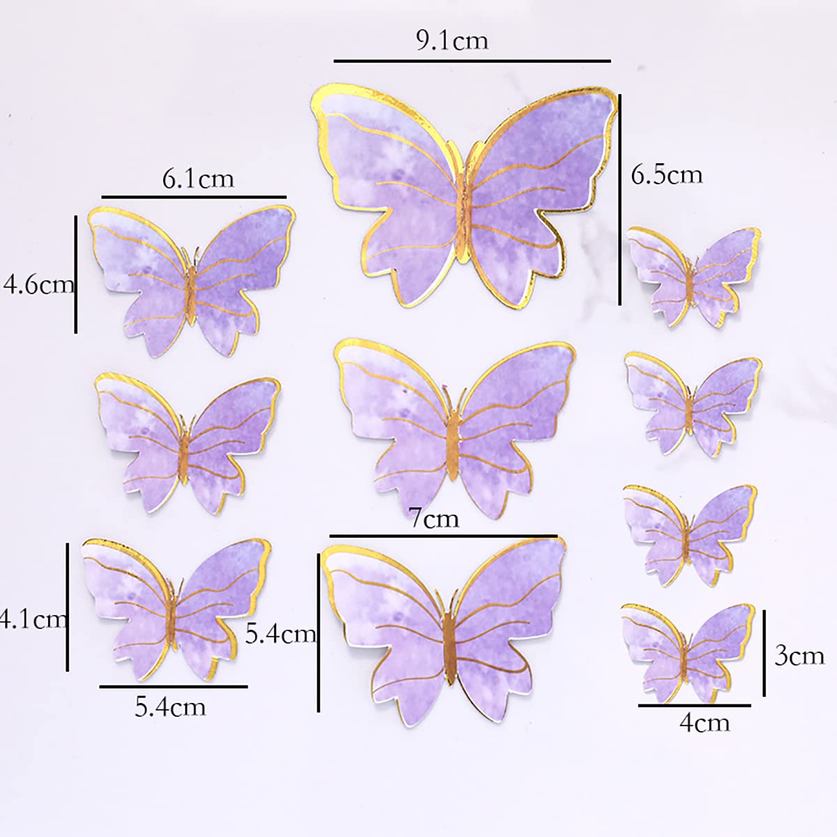 Purple Butterfly Cake Toppers, 11pcs Butterfly Cupcake Toppers Happy Birthday Metal Gold Happy Birthday Cake Topper for Girls Women's Cake Party