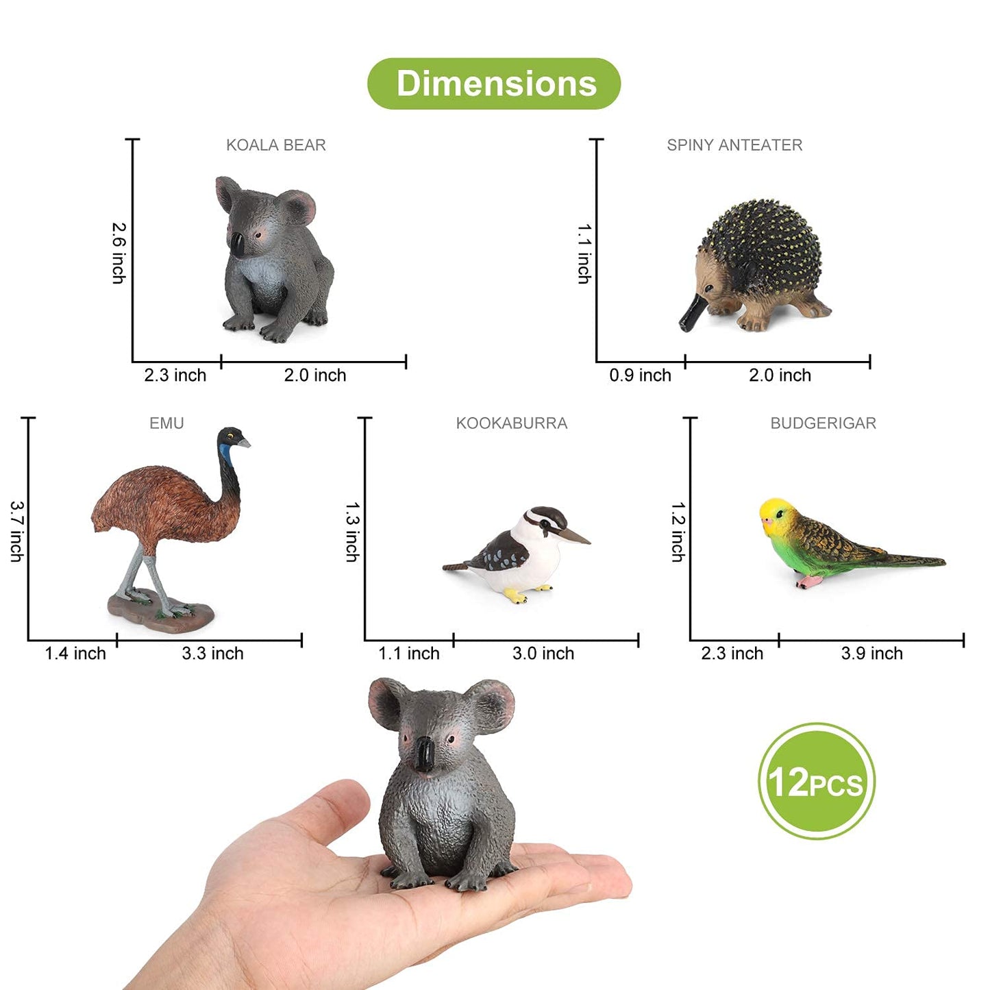 Volnau Animal Toys Figurines 12PCS Australian Figures for Kids Christmas Decoration Gift Preschool Educational Zoo Pack Kangaroo Koala Bear Emu Safari