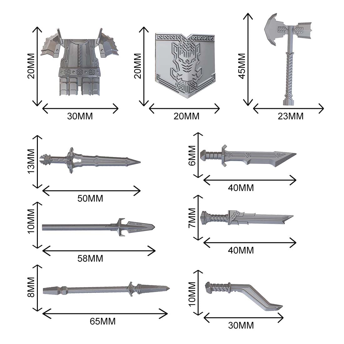 TopBrixx Custom Minifigures Weapon Set, 37 Pcs Custom Weapon Set for Dwarf, Figure Weapon Compatible with Lego