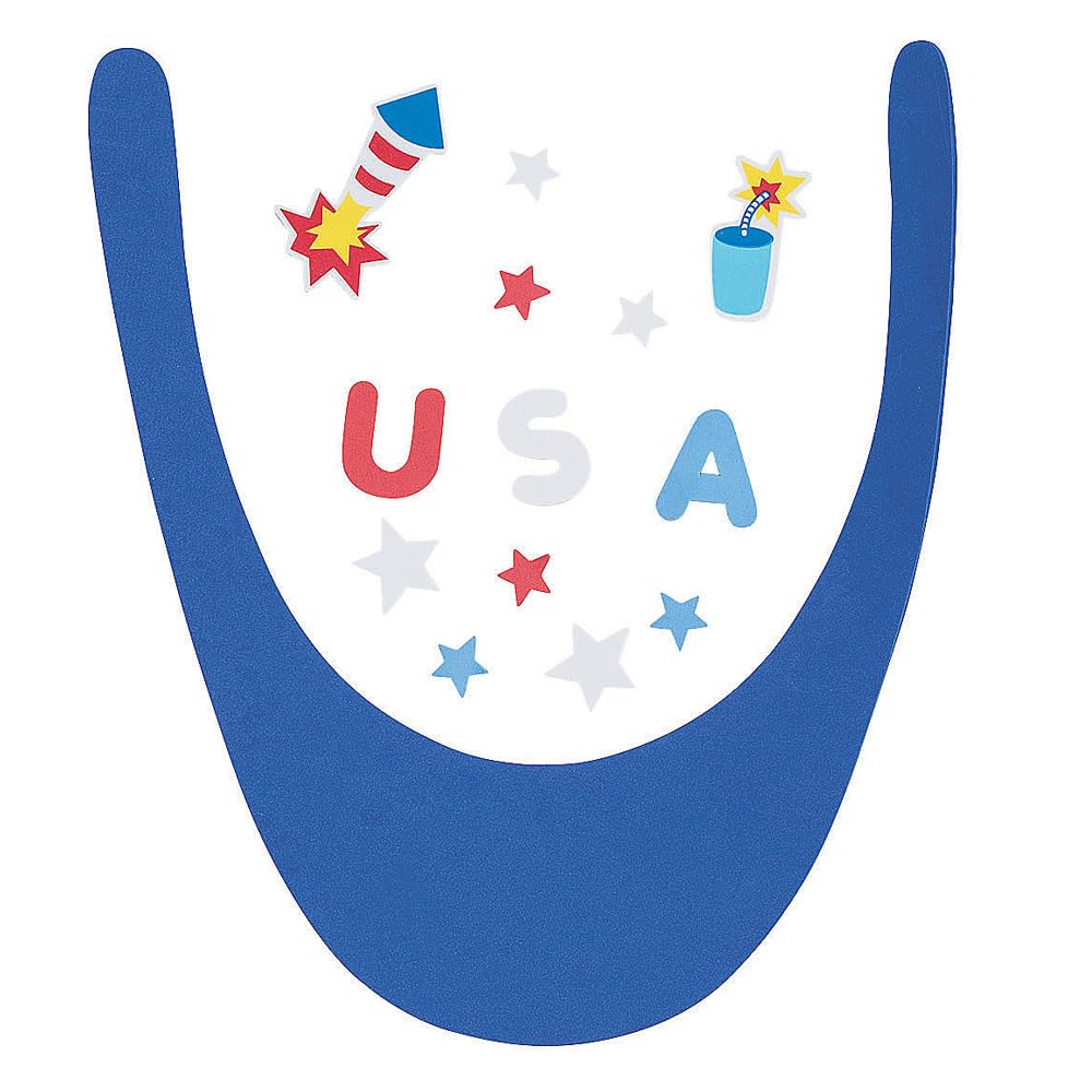 Fun Express Patriotic Foam Visor Craft Kit Makes 12 - Bulk Craft Kits for Kids Summer Activities | 4th of July Crafts for Kids with Peel and Stick