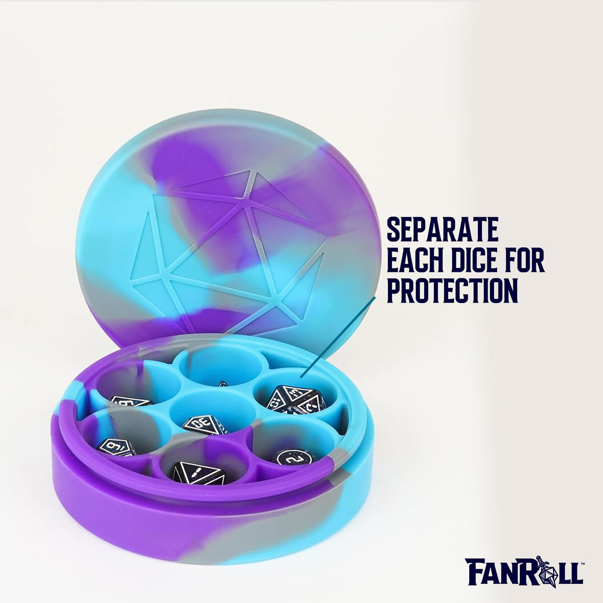 Metallic Dice Games FanRoll Silicone Round Dice Case: Purple/Gray/Light Blue, Role Playing Game Dice Accessories for Dungeons and Dragons