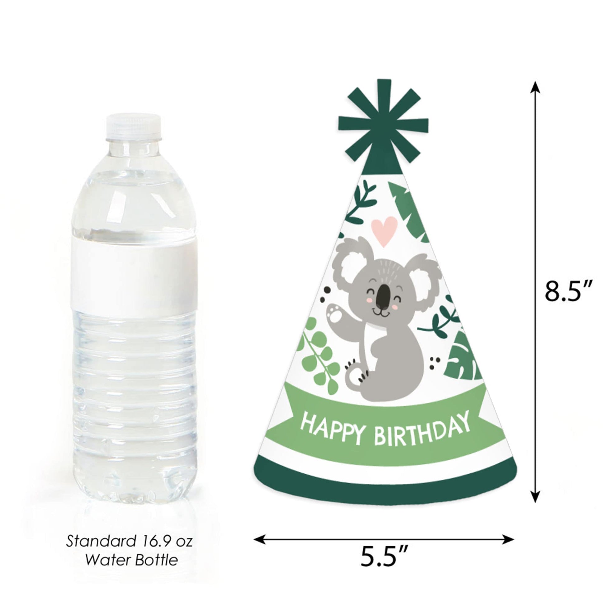Big Dot of Happiness Koala Cutie - Cone Happy Birthday Party Hats for Kids and Adults - Set of 8 (Standard Size)